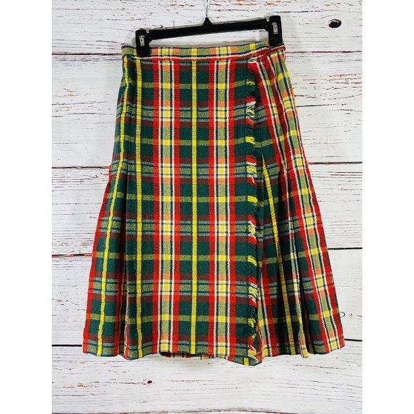Vintage Plaid Jacket Skirt Set Handmade 1960s or 1970s Retro Green Red Yellow - Picture 11 of 14